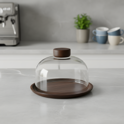 Glass Serving Tray with Wooden Base 21cm